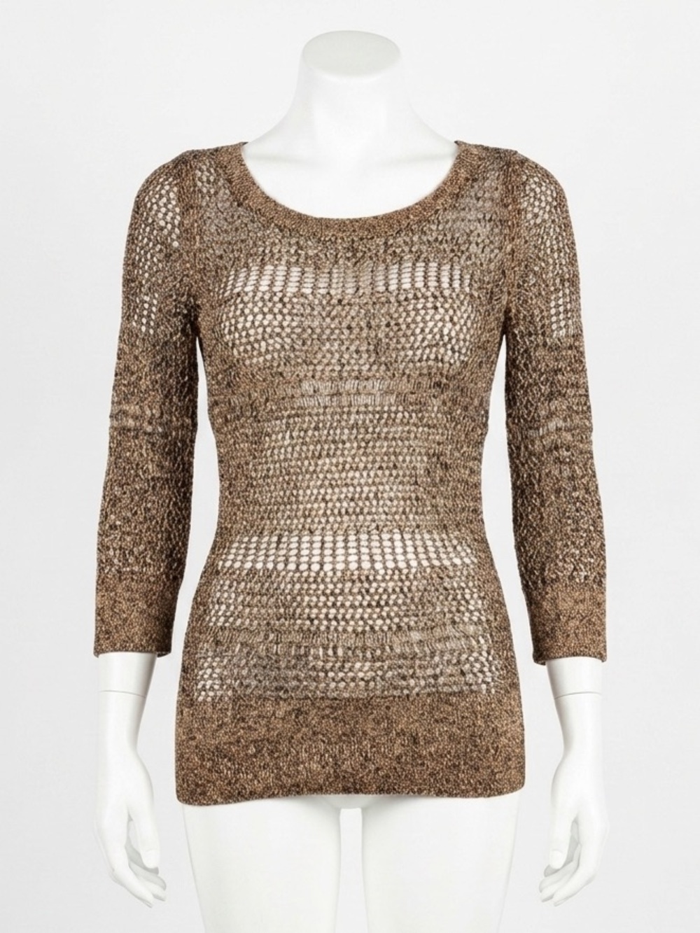WHBM White House Black Market Brown Sheer Open Knit Boho Sweater Top Women Sz XS